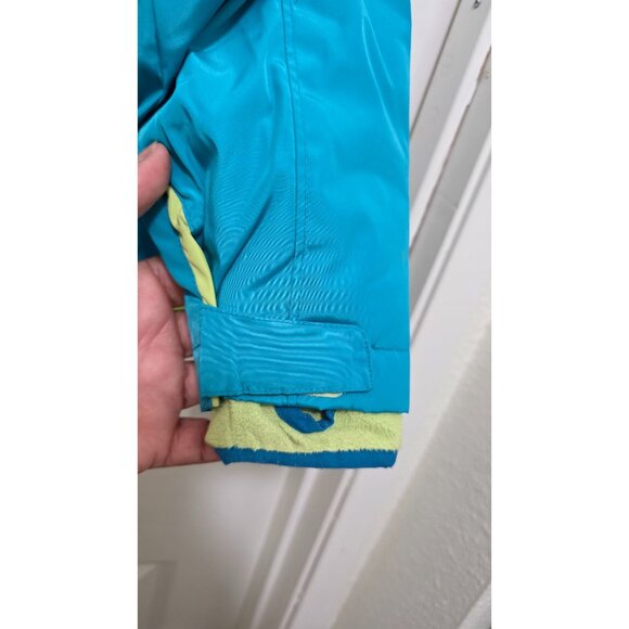 Land's End Kids Hooded Ski Winter Jacket Blue & Lime Green Size 14 - Picture 5 of 8